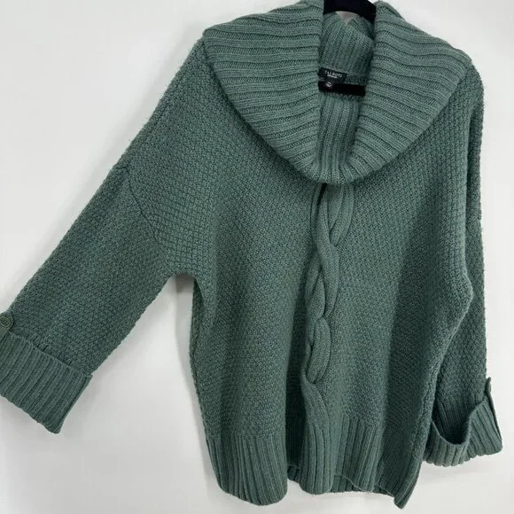 Talbots Cowl Neck Tunic Sweater XL Cable Knit Wool Alpaca Green - Picture 4 of 7